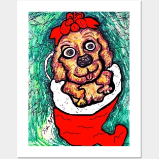 A Christmas Puppy in a Christmas Tree Posters and Art